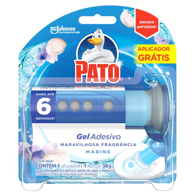 Desodorizador Sanitário Pato Gel Adesivo Marine Aplicador + Refil 38g | Com 6 Unidades
