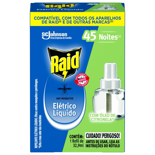 Raid Repelente Eletrico Liquido Refil 45 Noites 32,9ml 