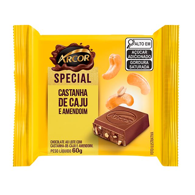 Chocolate Arcor Special Ao Leite Com Castanha De Caju E Amendoim 60g